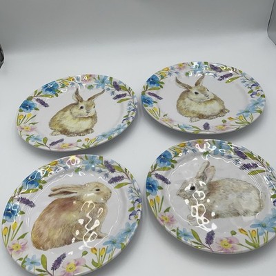 Cottontail Lane Melamine Easter Bunny 9 in. Plates Spring Floral Set of 4