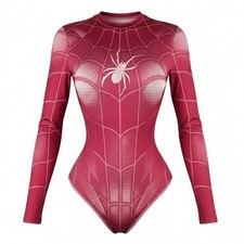 New Small Magenta Spider Web Long Sleeve Bodysuit Spiderman Superhero Costume