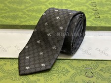 Gucci Tie Men's GG Pattern Bee Black 100 Silk Tie NWT Original Packaging