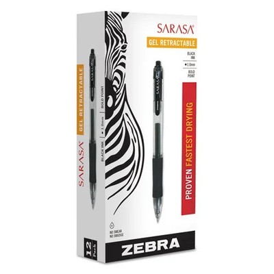 Zebra Sarasa Roller Ball Retractable Gel Pen, Black Ink, Bold Point,  - ZEB46610