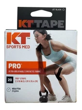 KT Tape Pro Kinesiology Therapeutic Tape Jet Black - 20 Count - 2"x10" Strips