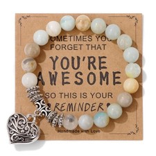Natural Stone Inspirational Heart Shape Bracelet Gifts for Women You’re Awesome