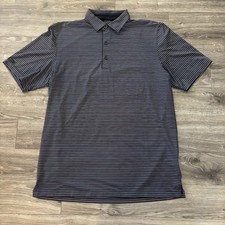 GREG NORMAN ML75 Stretch Golf Polo Mens L Pink Blue Striped Shark Lightweight