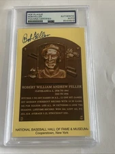 BOB FELLER AUTOGRAPH SIGNED 1964 HOF YELLOW PLAQUE BASEBALL POSTCARD PSA DNA Aut