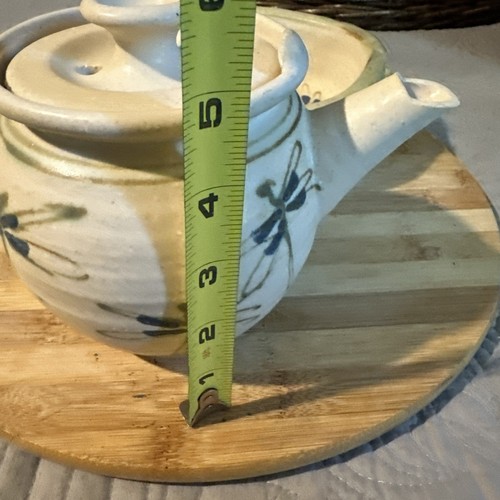 Vintage Kunstkeramik Teekanne und Schüssel Set Creme/Blau Libellen USA Signiert - Bild 16 von 17