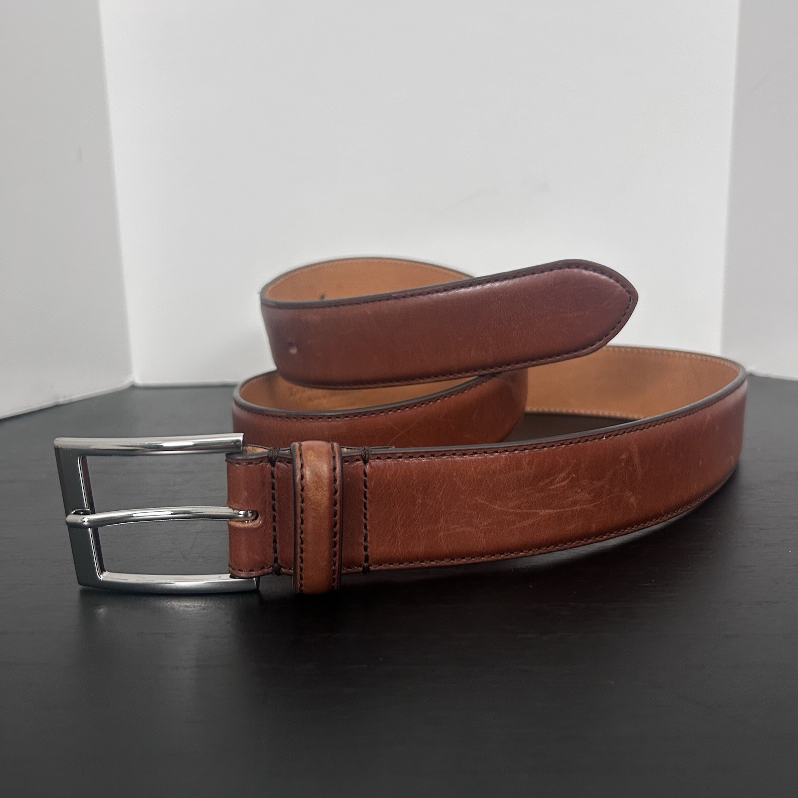 To Boot New York Adam Derrick Brown Leather Belt Casual Handmade Italy Silver 36