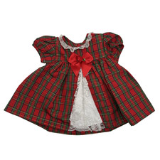 Vintage Bryan  Co Holiday Tartan Plaid Dress Baby 3-6M Retro Christmas Lace Bow