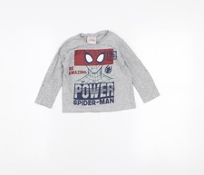 Camiseta de algodón manga larga Spider-Man gris Marvel para niños 3 años