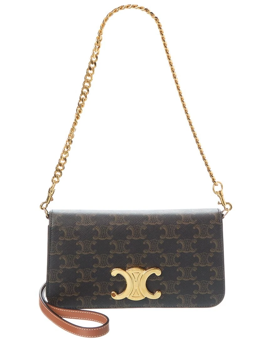 Multipochette Celine Triomphe in tela e pelle da donna marrone