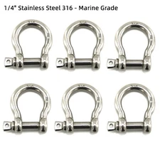6 Pack 1/4" Anchor Shackle Clevis Shackle D Ring Snap Shackle Stainless Steel