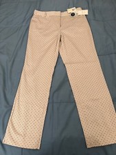 NWT Charter Club Sand Beige  White Print Classic Fit Slim Leg Ankle Pants 4