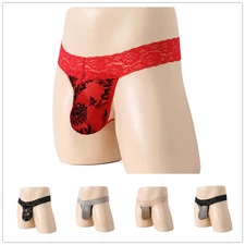 Mens T-back Lace Briefs Sheer Thong Sexy Jockstraps Bikini Underpants Seamless