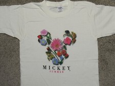 Vtg 80s MICKEY SUMMER Flowers Logo T-SHIRT Youth LARGE Disney Mouse Velva Sheen
