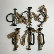 Vtg Metal Ornament Miniature French Horn Christmas Tassel Lot Of 6