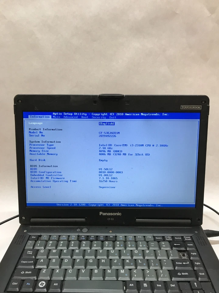 Pansonic ToughBook CF-53 14" Intel i3-2310M 4GB RAM NO HDD/OS For Parts AS IS DW - Image 2 of 4