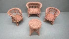 Vintage Wicker Doll House Patio Furniture Loveseat Chairs Table 4 Pieces