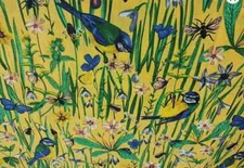 Indian 25 Yard Hand Block Yellow Bird Print 100% Cotton Dressmaking Craft Fabric