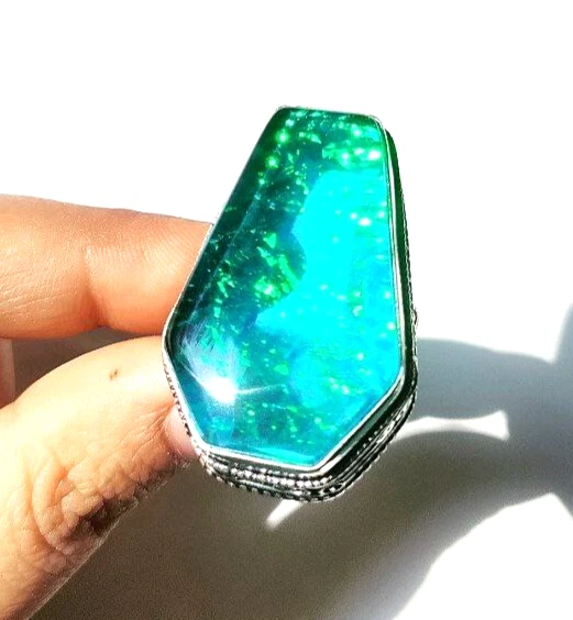 Anillo de joyería hecho a mano de plata de ley 925 con piedras preciosas de ópalo triple australiano Foto 2 de 4