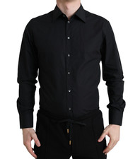 DOLCE & GABBANA Shirt Dress GOLD Black Cotton Men Formal 37/US14.5/XS RRP 380usd