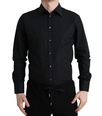 Robe chemise DOLCE & GABBANA OR coton noir homme formelle 37/US14,5/XS RRP 38... - Photo 1/4