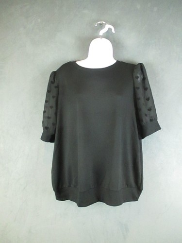 Torrid Top Womens Large Size 0 Black French Terry Sheer Short Sleeve Crew Neck