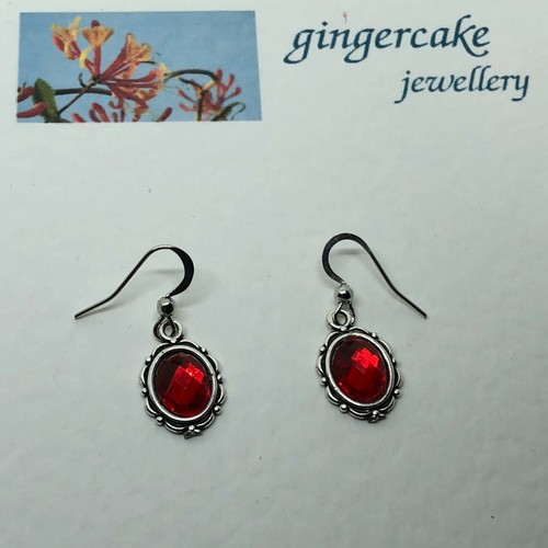 PEQUEÑOS PENDIENTES DE GOTA DE CRISTAL ROJO ESTILO VICTORIANO PLATA PL gancho 3 ROSAS REALES NL - Imagen 2 de 9