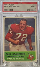 1962 Fleer Football #33 PAUL ROCHESTER Texans PSA 9 MINT, RARE (Pop. 12-0) RARE