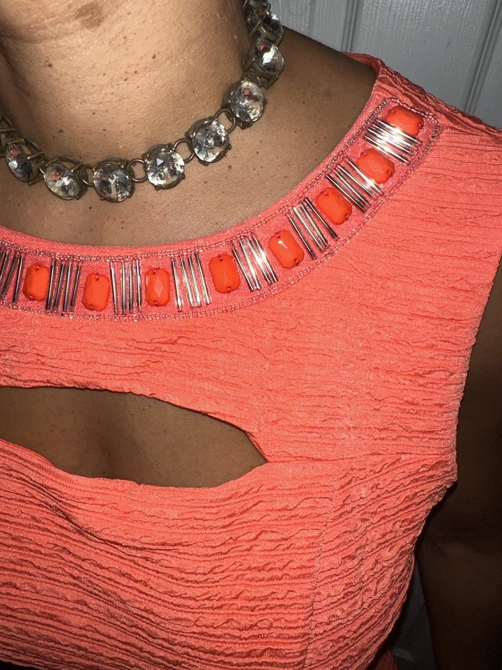 Vestido Sandra Darren Coral Cremallera Textura 3D Tejido Arrugado Adornado Cerradura Talla 8 Foto 2 de 4