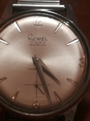 Orologio Rewel 17 rubis Quadrante argente incabloc acciaio 37mm Vintage  carica m | eBay