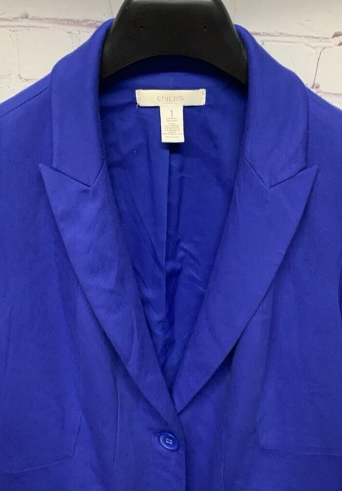 Chaqueta Blazer Chico's Pequeña (Talla 1) Azul Sólido Traje Abrigo Separado Suave Elástico Foto 3 de 4