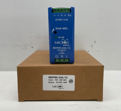 NEW MICRON MDP60-24A-1C DC POWER SUPPLY DIN RAIL MOUNT 100-240V IN 24VDC 60W OUT