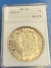 1921-D MORGAN SILVER DOLLAR ANACS CERTIFIED MS 63 Old Holder