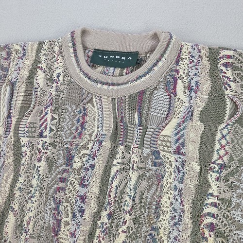Vintage Tundra Pullover Herren L Mehrfarbig Coogi Style 3D Strick Biggie Cosby 90s - Bild 11 von 14