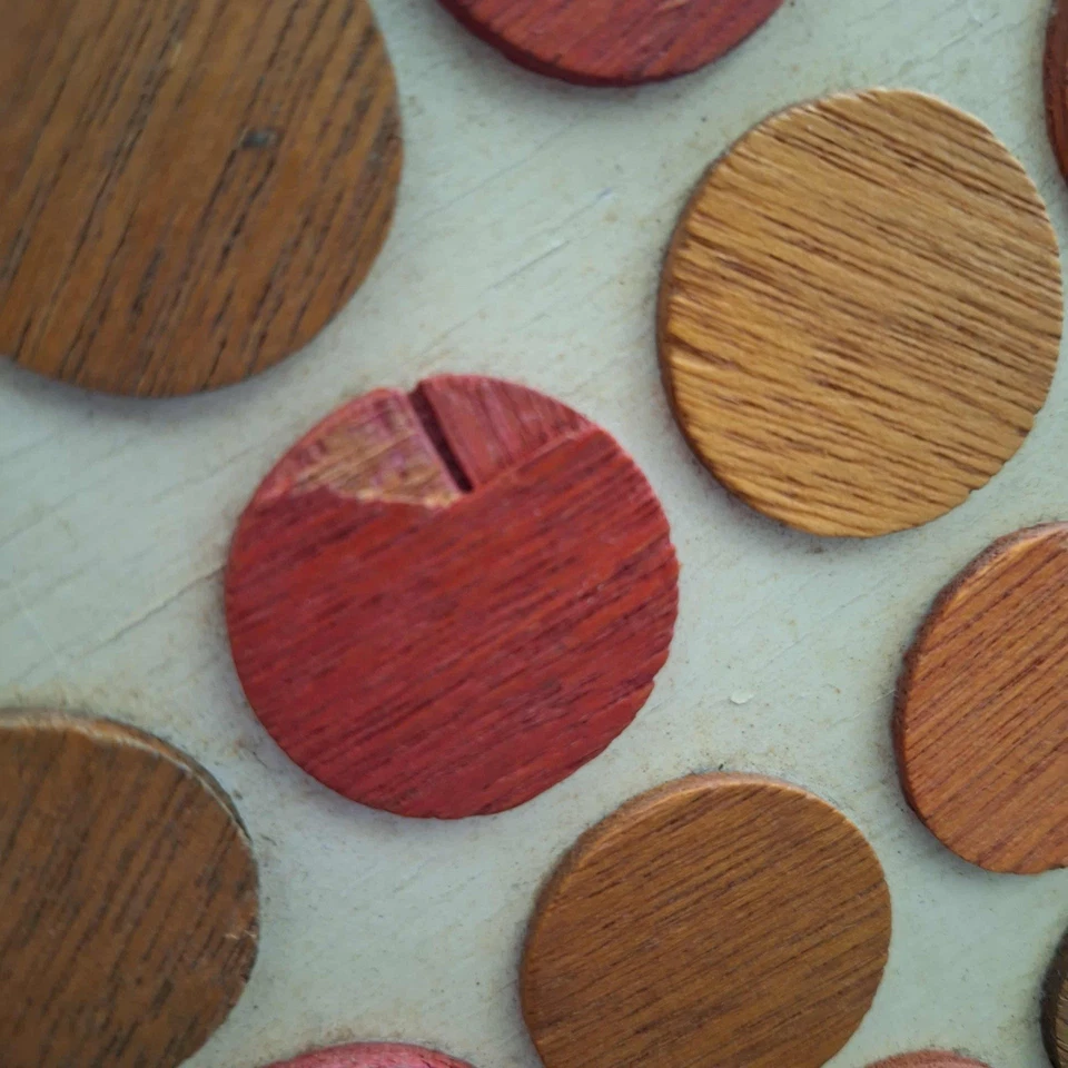 1960s Wooden Box Purse Vtg MOD Retro Style Brown w Black Wood Polka Dot Design - Image 4 of 4