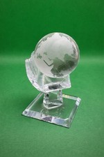 Vintage Crystal Spinning Globe Etched World on Hand Base Desk Decor