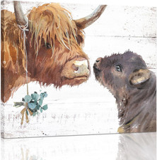 Highland Cow Wall Art: 12X15 Inch Rustic Farmhouse Canvas Print Cow Picture Hang