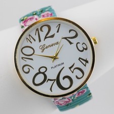 Geneva Flower Print Quartz Analog Women's Watch Sz. 6 1/4" New Battery