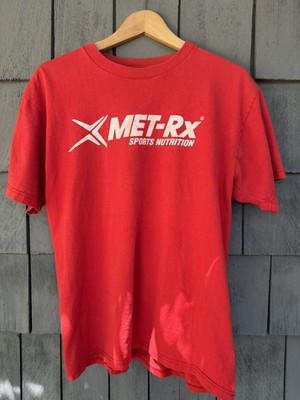 VINTAGE 90s MET-RX Sports Nutrition Bodybuilding Red T-Shirt L/XL