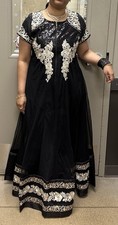 Anarkali Net Salwar Kameez Black Embroidered Women Traditional Dress