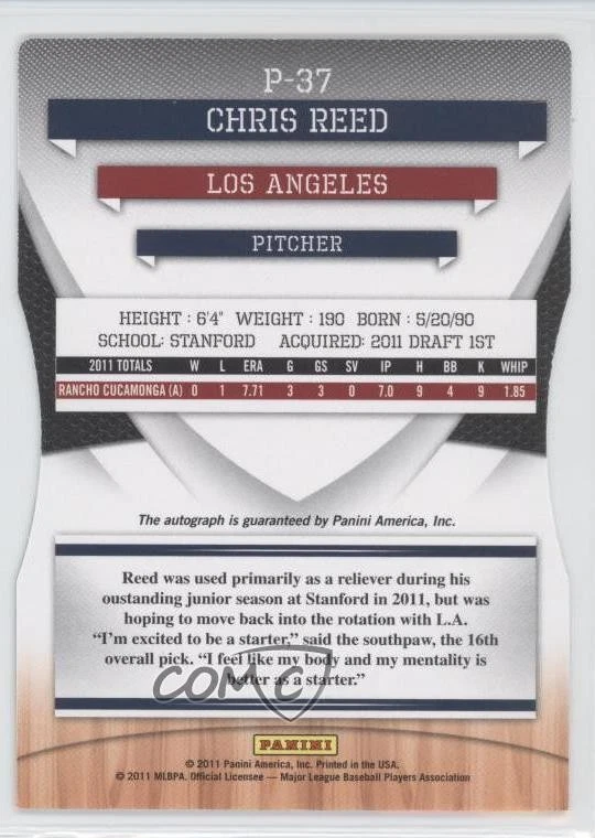 2011 Donruss Elite Extra Edition Prospects Die-Cut Aspirations Chris Reed Auto - Image 2 of 2