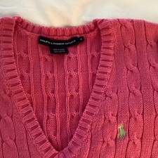 Ralph Lauren Women's Sport Polo Sweater Size M, Cable Knit, V-Neck, Cotton