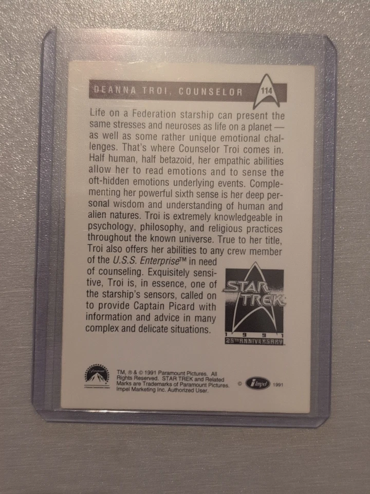 😳 WOW! Marina Sirtis 🔥 Counselor Deanna Troi 1991 Impel Star Trek #114 AUTO 🎯 - Image 4 of 4