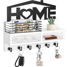 Key Holder Wall Mount, Decorative Wooden Mail and Key Organizer with Storage ...