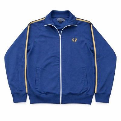 VTG Fred Perry Sportswear Jacket Mens Sz Small Blue + Gold Track Full Zip Stripe