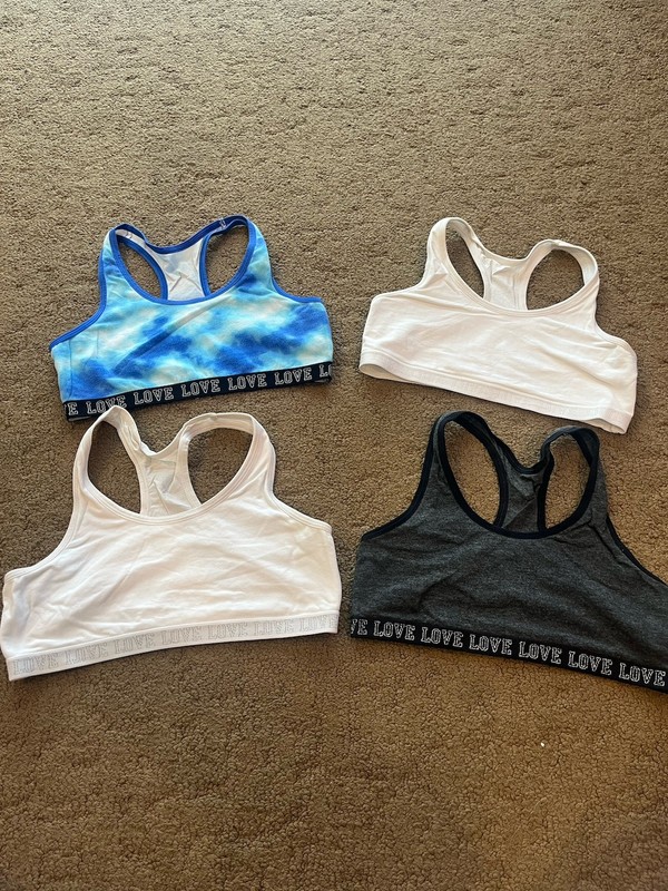 Youth Racer Back Sports bras-lot of 4-Girls Size M-White, Black, Blue-SO Brand