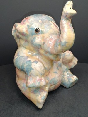 Vintage China Flower Decoration Global Studios Cornwall Decoupage 7'' Elephant