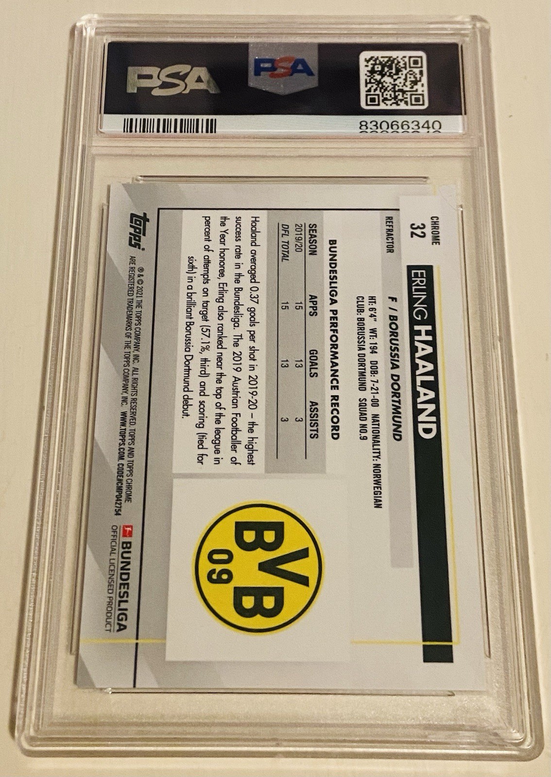 Erling Haaland 2020-21 Topps Chrome Bundesliga Refractor, PSA 10 ⚽️🔥🎨 view 3