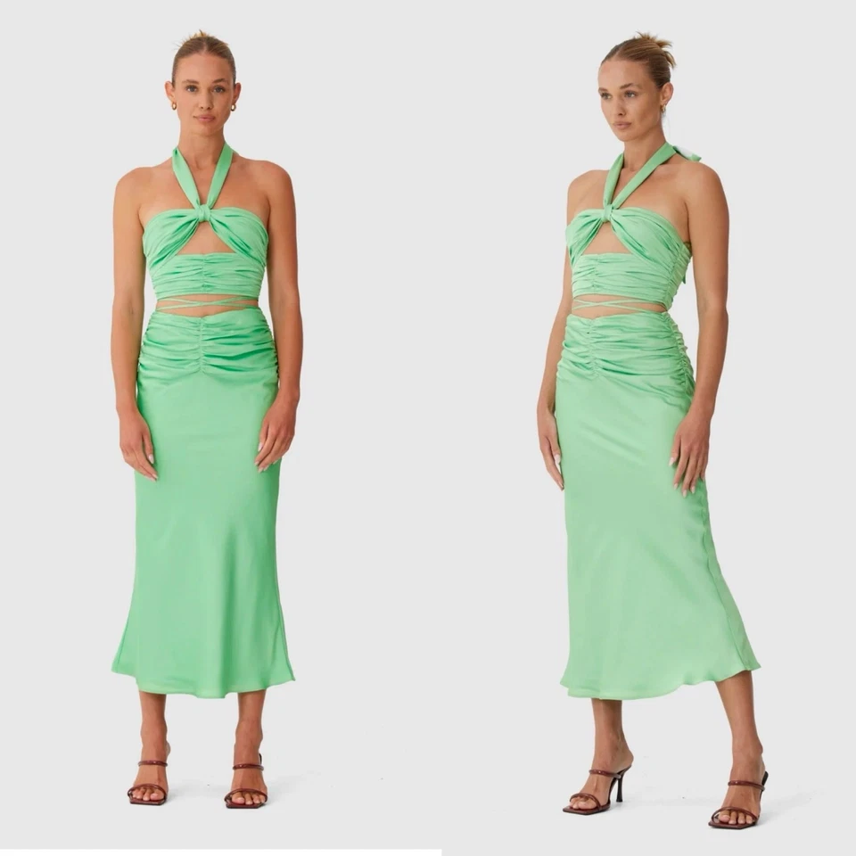 Conjunto de Saia Midi Finders Keepers Clueless Crop Top Cetim Verde Fada Extra Pequeno - Imagem 4 de 4