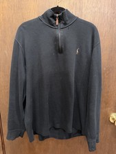 polo ralph lauren Men's Black Logo Sweater Quarter Zip Old Money Academia