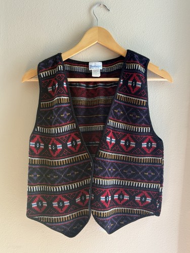 Vintage 90s Backroad Blues Fair Isle Sweater Vest Button Front Geometric USA S